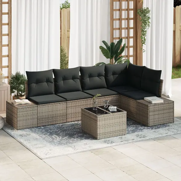 Gossi set de canapea de gradina cu 5 piese si perne gri poliratan