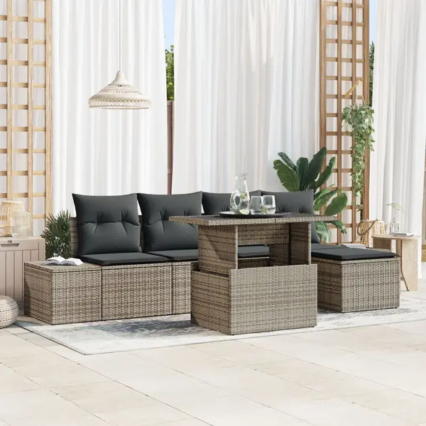 Gossi set de canapea de gradina cu 6 piese cu perne gri din ratan sintetic