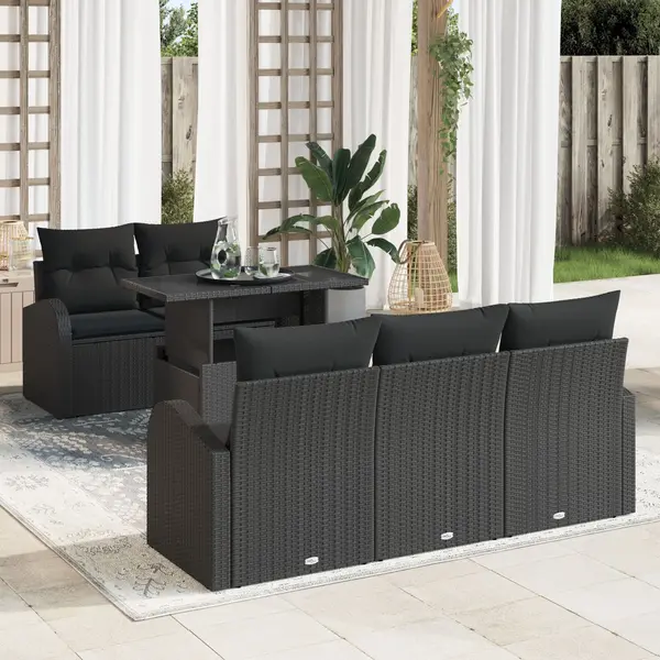 Gossi set de canapea de gradina cu 6 piese cu perne negre din rattan polimeric