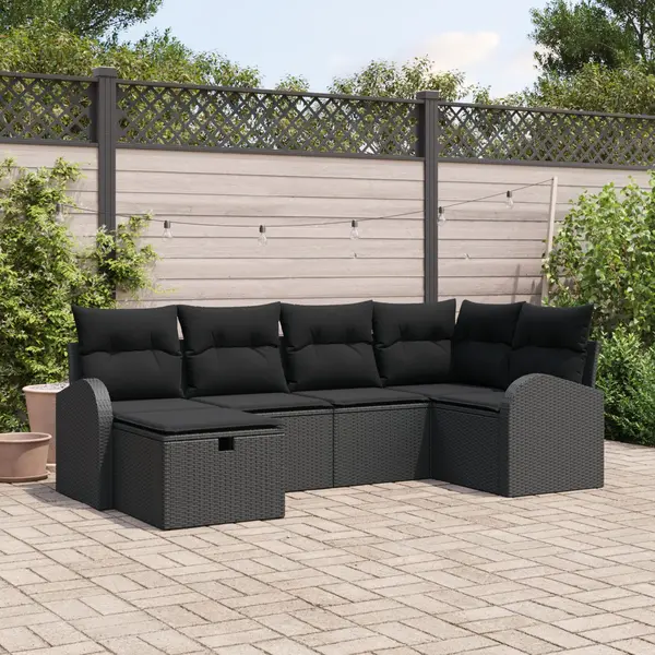 Gossi set de canapea de gradina cu 6 piese si perini negre din poliratan