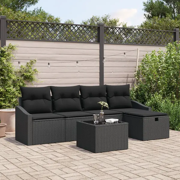 Gossi set de canapea de gradina cu 6 piese si perne din poliratan negru