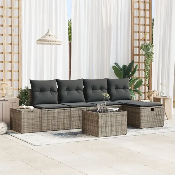 Gossi set de canapea de gradina cu 6 piese si perne gri ratan poli