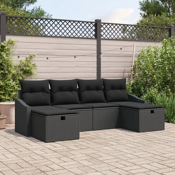 Gossi set de canapea de gradina cu 6 piese si perne negru poliratan