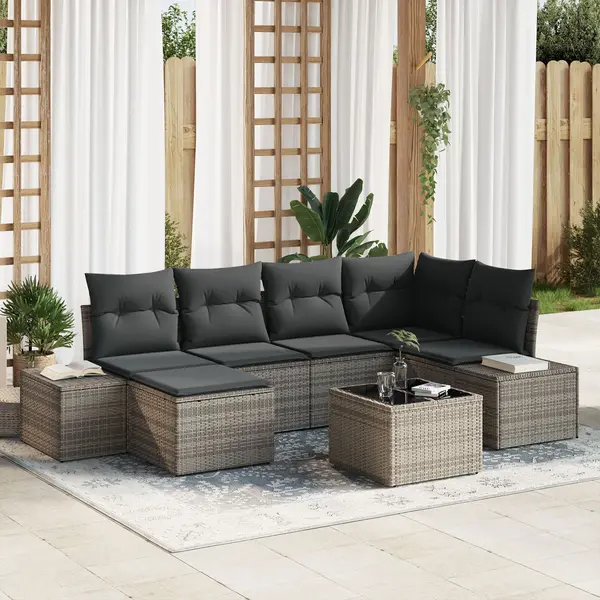 Gossi set de canapea de gradina cu 6 piese si perne, ratan poli negru