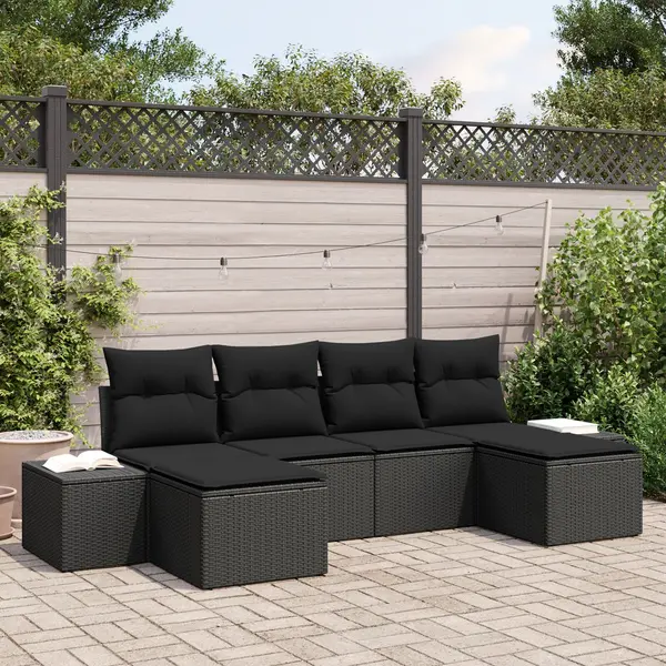 Gossi set de canapea de gradina cu 6 piese si perne - ratan poli negru