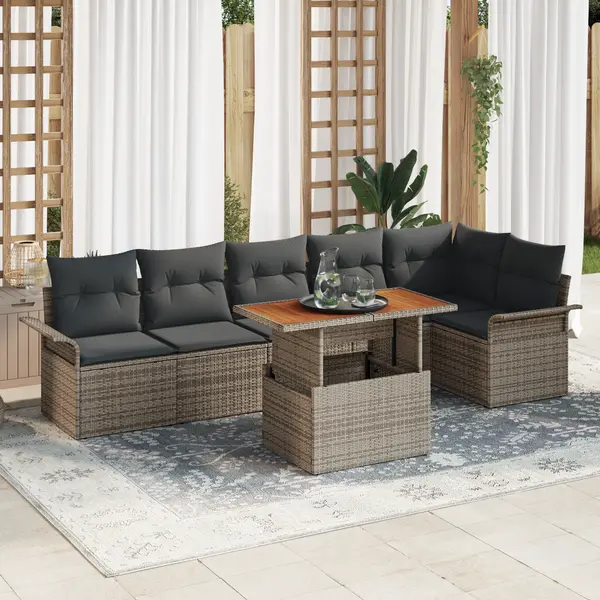 Gossi set de canapea de gradina cu 7 piese cu perne gri ratan polimer