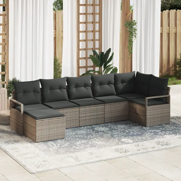 Gossi set de canapea de gradina cu 7 piese gri din poliratan