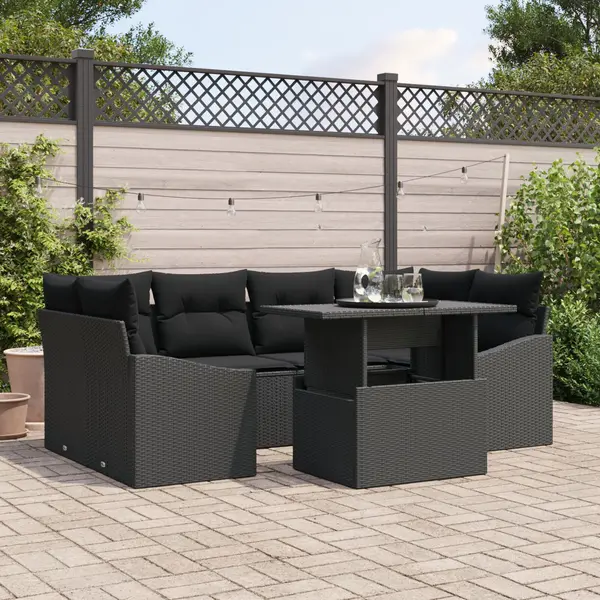 Gossi set de canapea de gradina cu 7 piese si perne negre din poliester