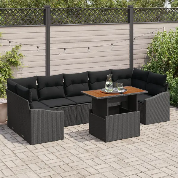 Gossi set de canapea de gradina cu 8 piese cu perne negru ratan sintetic