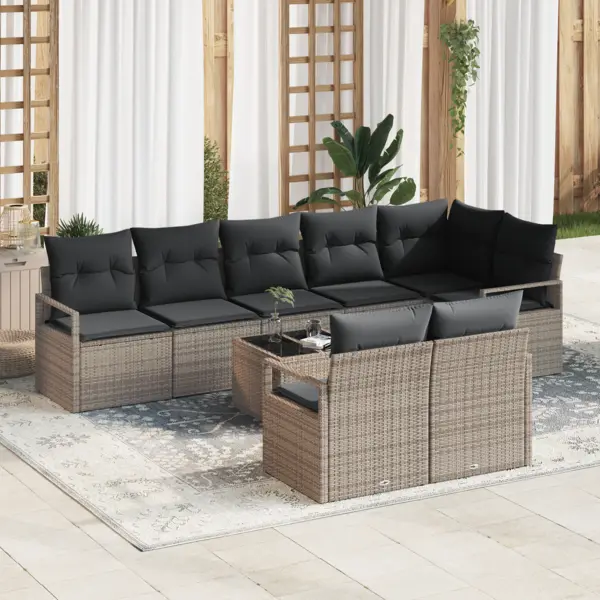 Gossi set de canapea de gradina cu 8 piese si perne negre din ratan polimeric