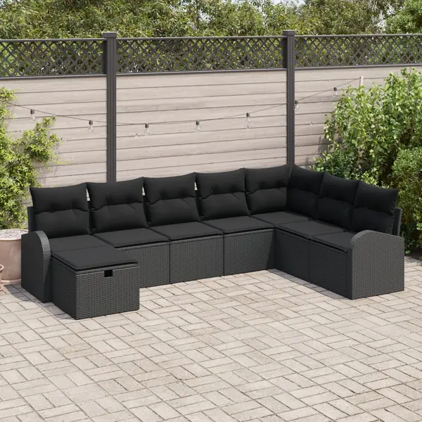 Gossi set de canapea de gradina cu 8 piese si perne, negru, poliratan