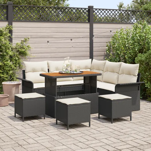 Gossi set de canapea de gradina cu 9 piese si perne negru ratan poly acacia