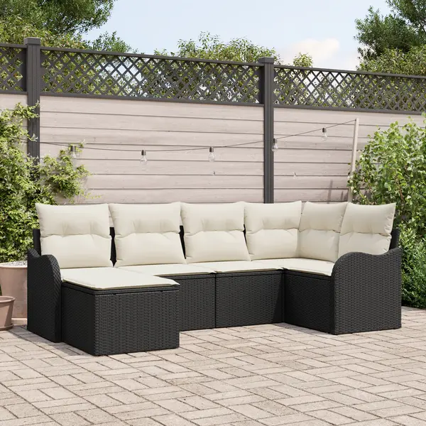 Gossi set de canapea de gradina cu perne, 6 piese, ratan poli negru