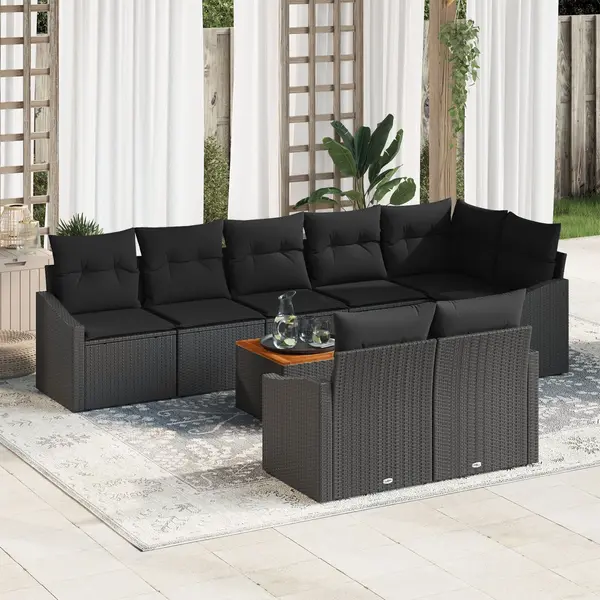 Gossi set de canapea de gradina cu perne 9 piese negru poliratan acacia
