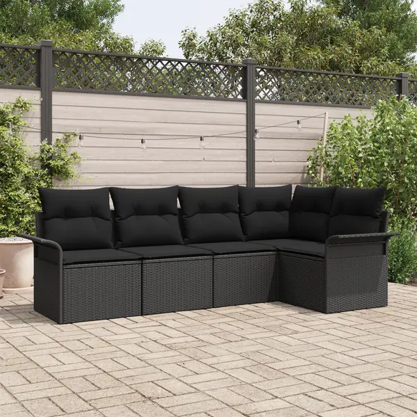 Gossi set de canapea de gradina cu perne neagra poliratan