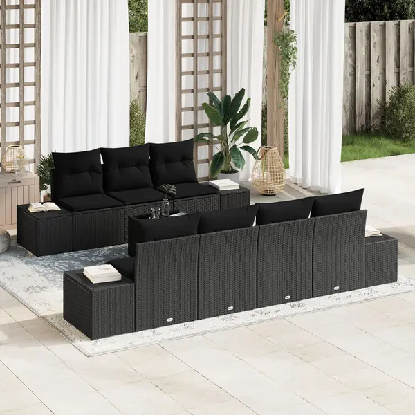 Gossi set de canapea de gradina cu perne, negru, poliratan