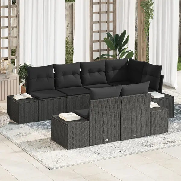 Gossi set de canapea de gradina cu perne negru poliratan
