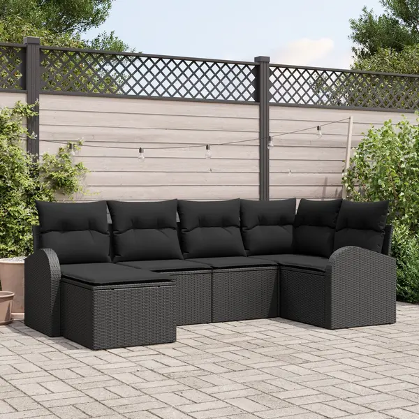 Gossi set de canapea de gradina cu perne negru poliratan