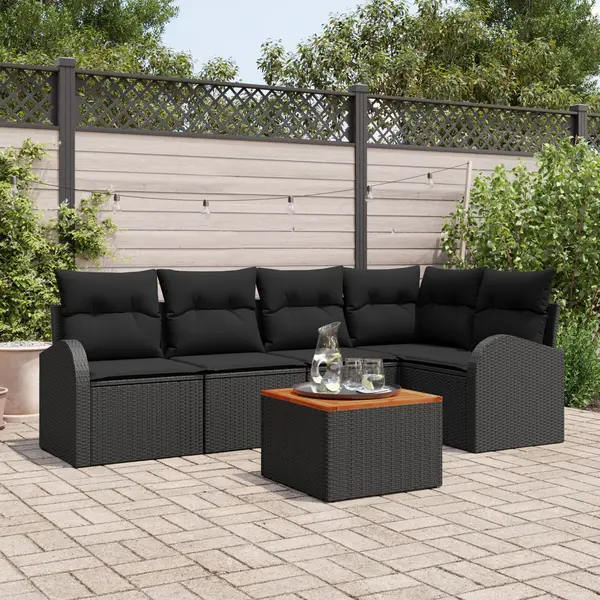 Gossi set de canapea de gradina cu perne, negru, poliratan, acacia