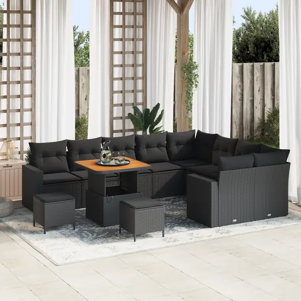 Gossi set de canapea de gradina cu perne negru poliratan acacia