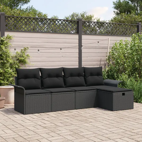 Gossi set de canapea de gradina cu perne negru poliratan