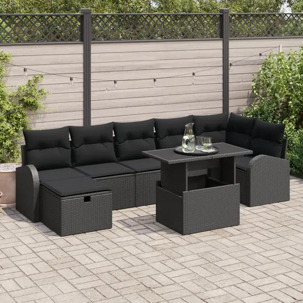 Gossi set de canapea de gradina cu perne negru ratan poli