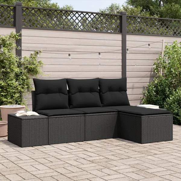 Gossi set de canapea de gradina cu perne negru ratan poliesteric