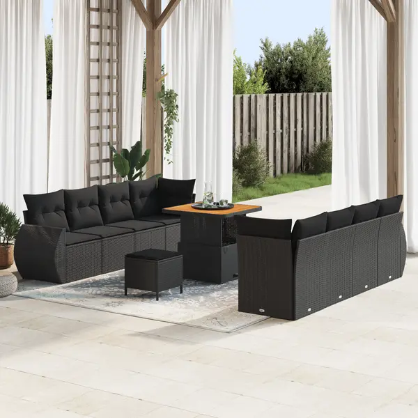 Gossi set de canapea de gradina de 11 piese cu perne poliratan negru acacia