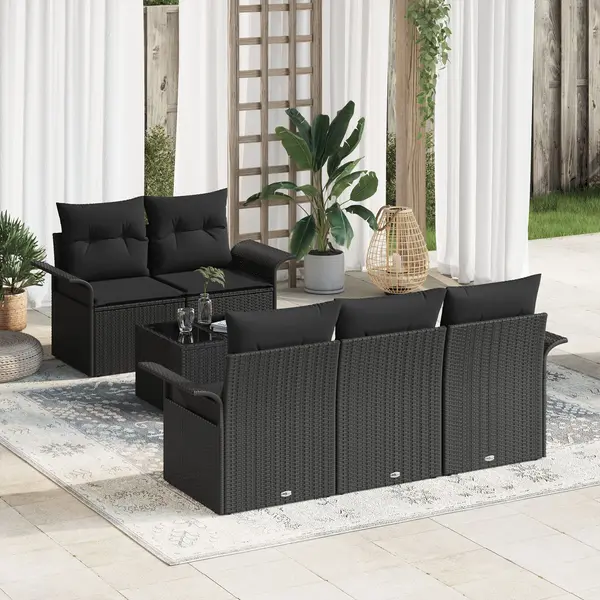 Gossi set de canapea de gradina de 6 piese cu perne negru poliratan