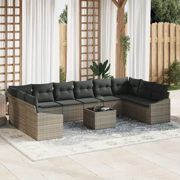 Gossi set de canapea gradina 10 piese cu perne gri poli ratan