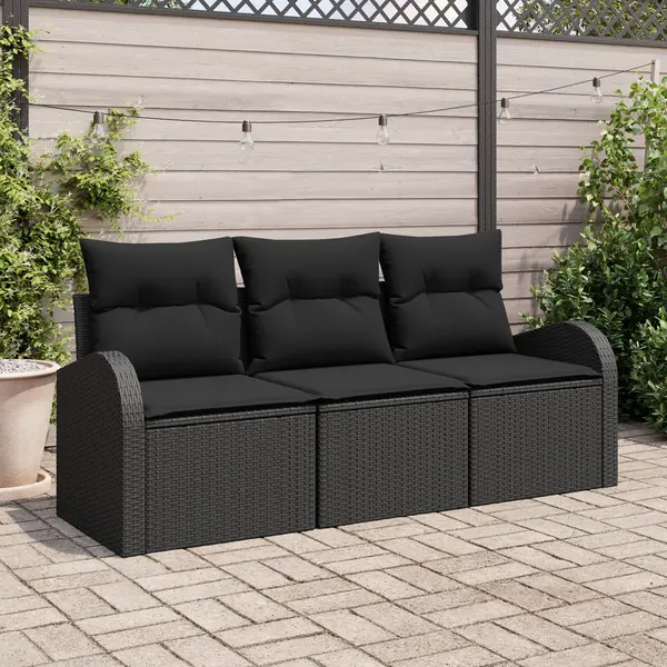 Gossi set de canapea gradina 3 piese cu perne negru ratan poli