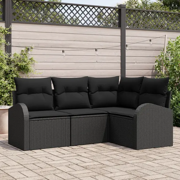 Gossi set de canapea gradina 4 piese cu perne negru ratan poli