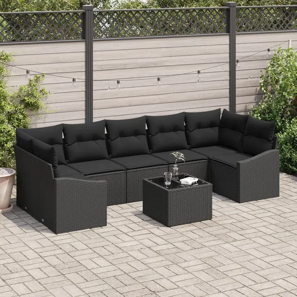 Gossi set de canapea gradina cu 8 piese si perne negre din poliratan