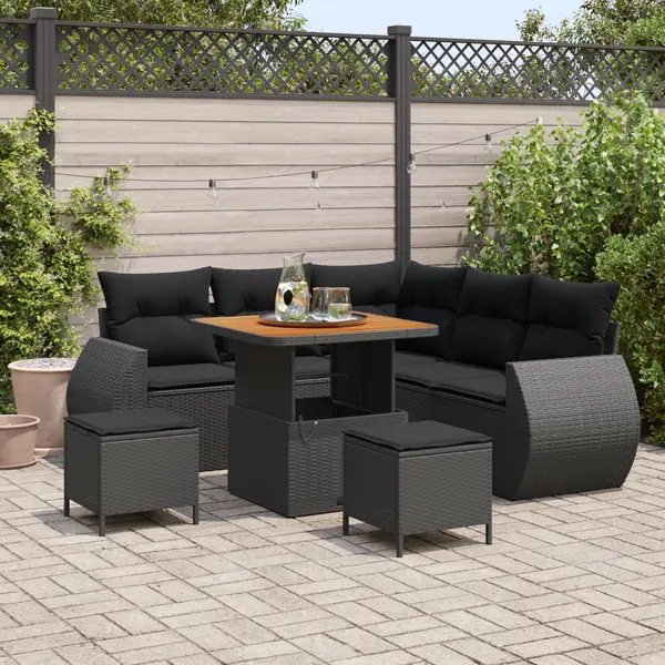 Gossi set de canapea gradina de 8 piese cu perne ratan polimer negru acacia