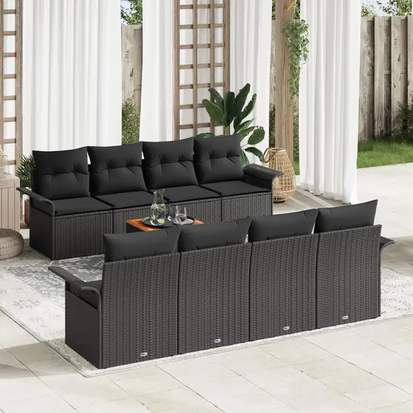 Gossi set de canapea gradina de 9 piese cu perne negre poliratan acacia