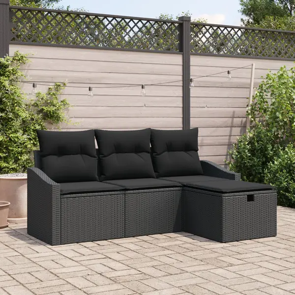 Gossi set de canapea pentru gradina 4 piese cu perne negru ratan poliester