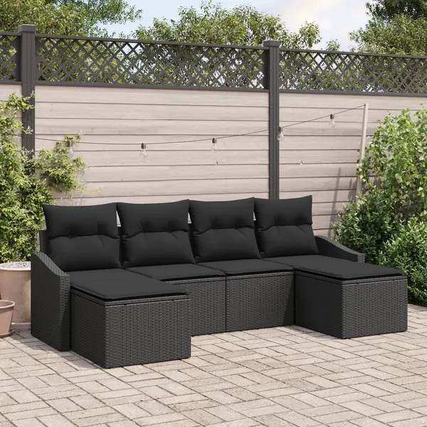 Gossi set de canapea pentru gradina 6 piese cu perne negru poliratan