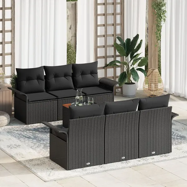 Gossi set de canapea pentru gradina 7 piese cu perne negru poliratan acacia