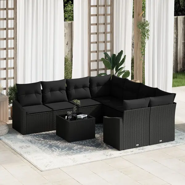 Gossi set de canapea pentru gradina , 9 piese, cu perne, ratan negru
