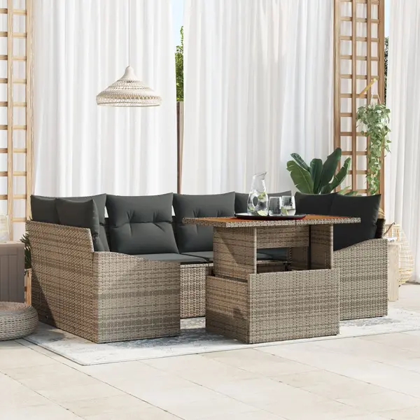 Gossi set de canapea pentru gradina cu 7 piese cu perne gri ratan poliester