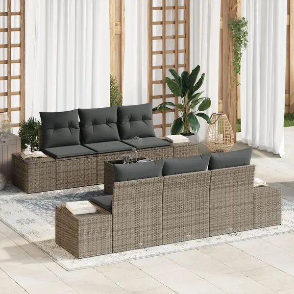 Gossi set de canapea pentru gradina cu 7 piese si perne, gri, din ratan sintetic