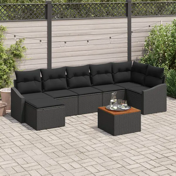 Gossi set de canapea pentru gradina cu 8 piese si perne negru poliratan acacia