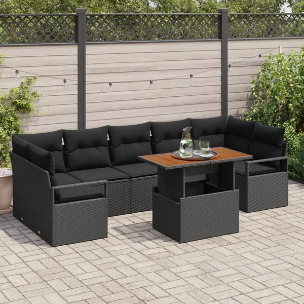Gossi set de canapea pentru gradina cu 8 piese si perne negru ratan polimer, Gossi canapea de gradina cu doua locuri cu spatiu de depozitare si perne negru ratan polimer