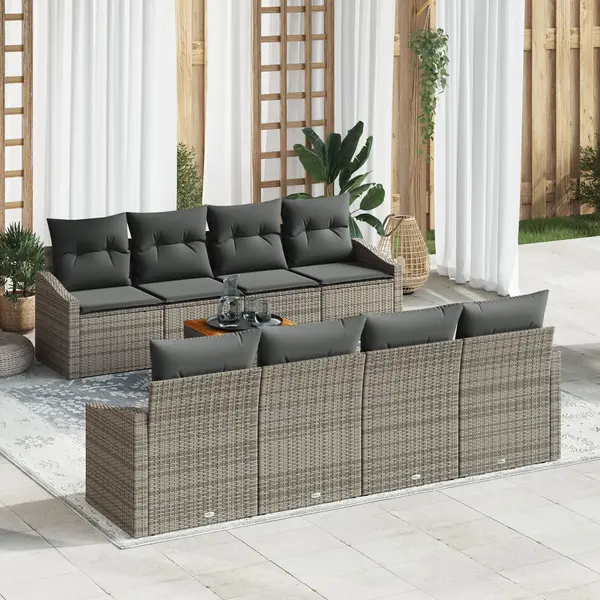 Gossi set de canapea pentru gradina cu 9 piese cu perne gri din ratan poli acacia