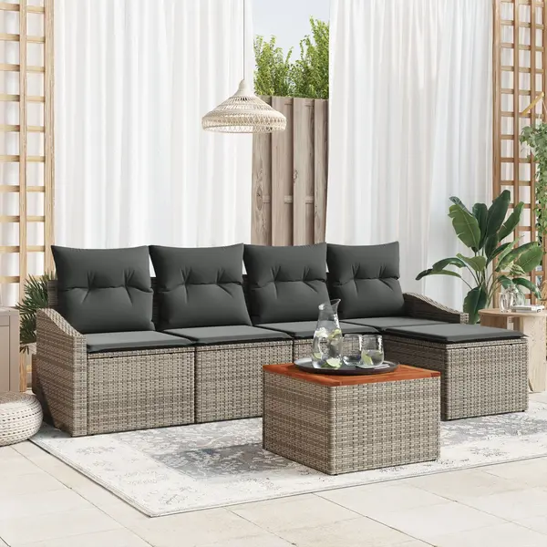 Gossi set de canapea pentru gradina cu perne gri din poli ratan acacia