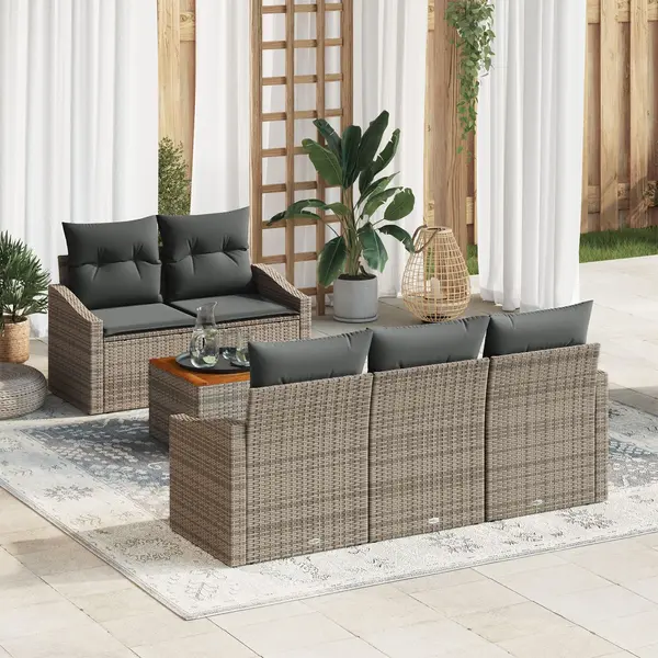 Gossi set de canapea pentru gradina cu perne gri din ratan poli acacia