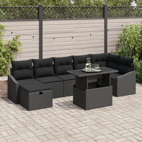 Gossi set de canapea pentru gradina cu perne negru poliratan