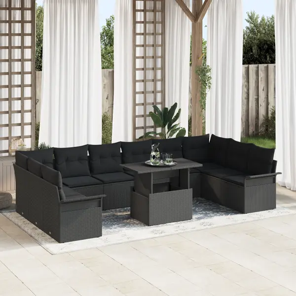 Gossi set de canapea pentru gradina de 11 piese cu perne, ratan negru