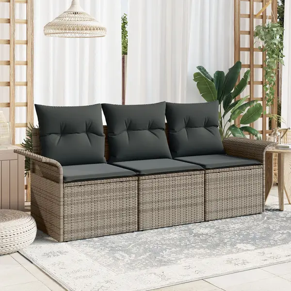 Gossi set de canapea pentru gradina de 3 piese cu perne gri ratan polimeric