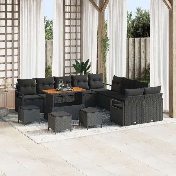 Gossi set de canapea pentru gradina din 13 piese cu perne, ratan negru, acacia